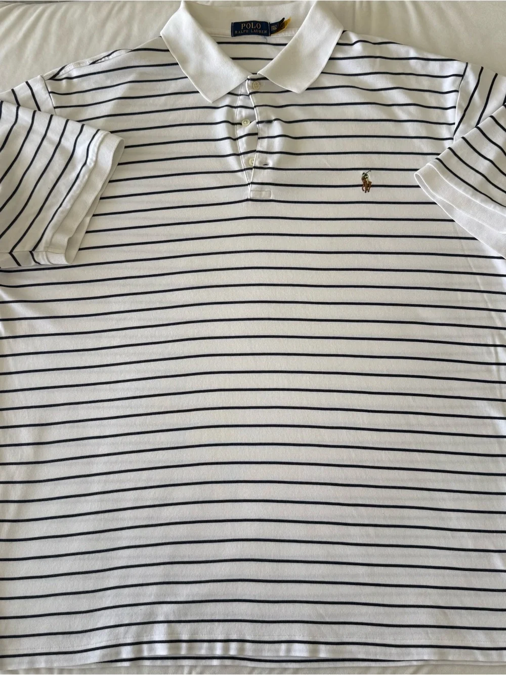 Ralph Lauren White Polo with Navy Stripes